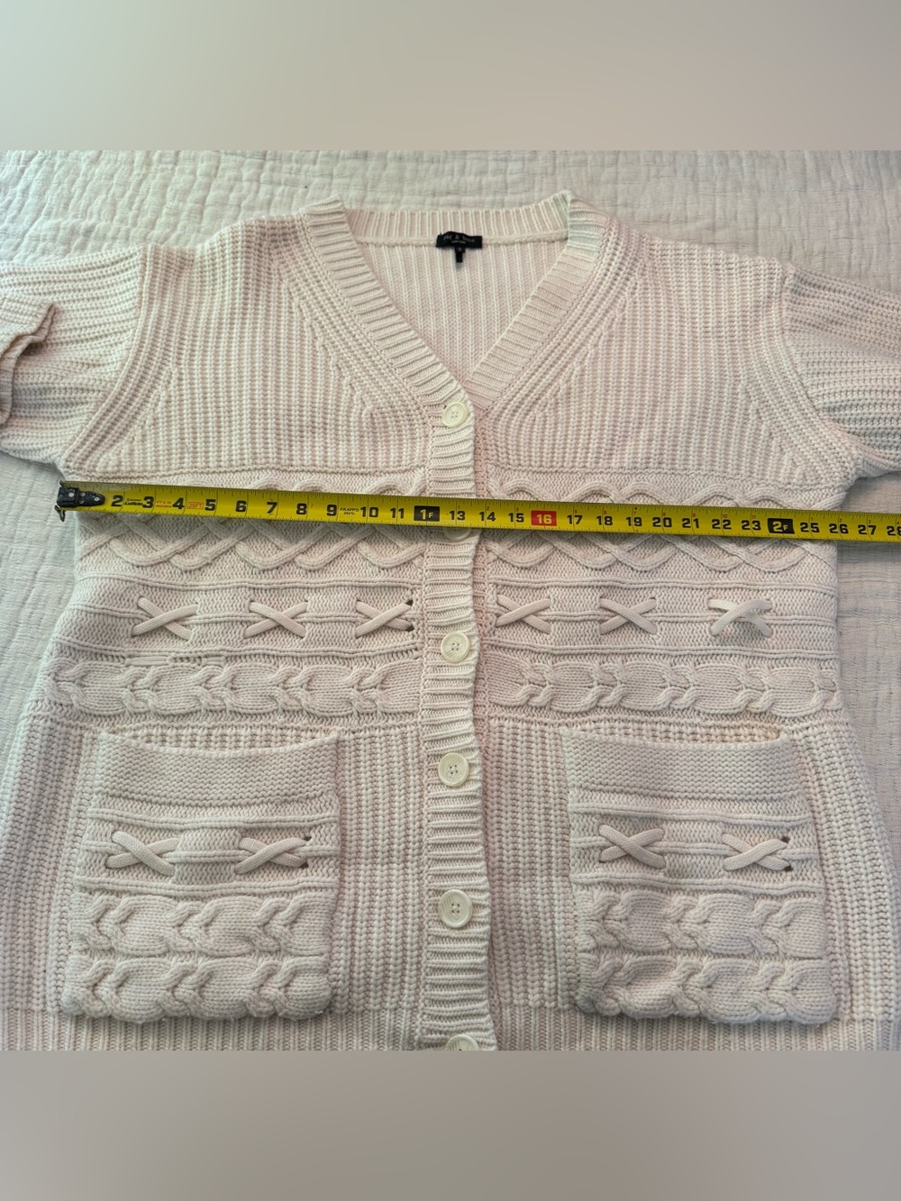 Rag & Bone Conley Cable Knit Wool Cashmere Button-Down Cardigan Ivory Large - Picture 7 of 13